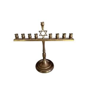 Vintage R. C. Hanukkah Brass Menorah - Judaica - Star of David